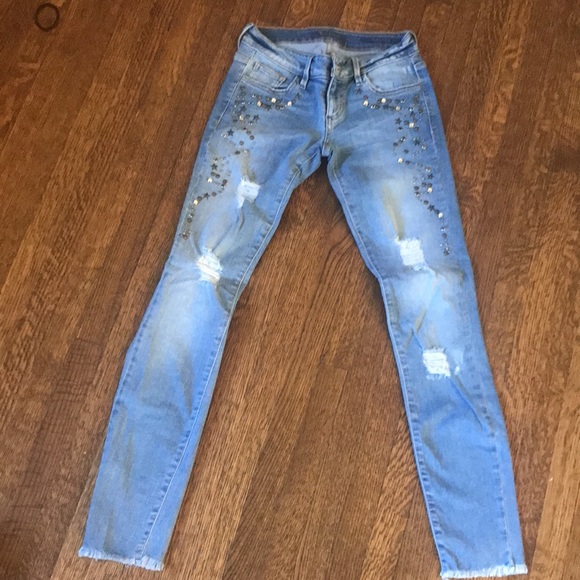 Guess Denim - NWOT Vintage Y2K Low Rise Unique Kate Skinny Guess Jewelled Jeans